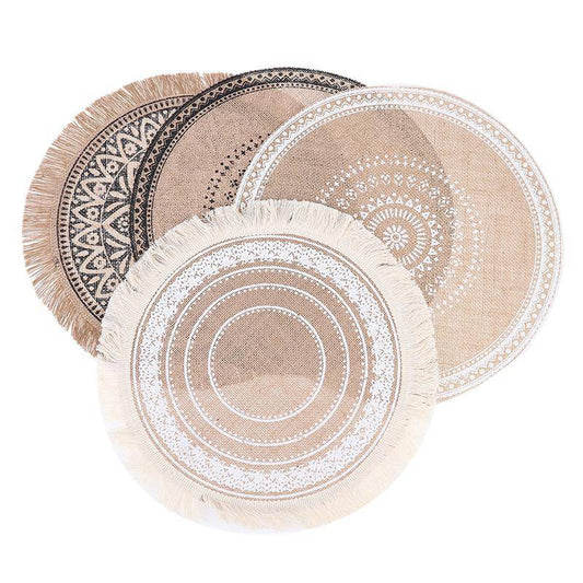 1Pc Creative Jute Table Placemats Resistant Heat Non-Slip Home Linen Fabric Washable Bowl Cup Mat - Venetio