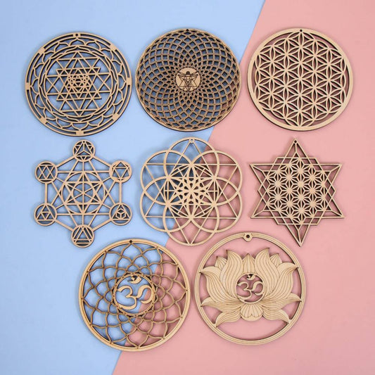 1PC Flower of Life Shape Wooden Wall Sign Laser Cut Non-slip Coaster Set Wood Placemats Table Mat Round Cup Pad Art Home Decor - Venetio