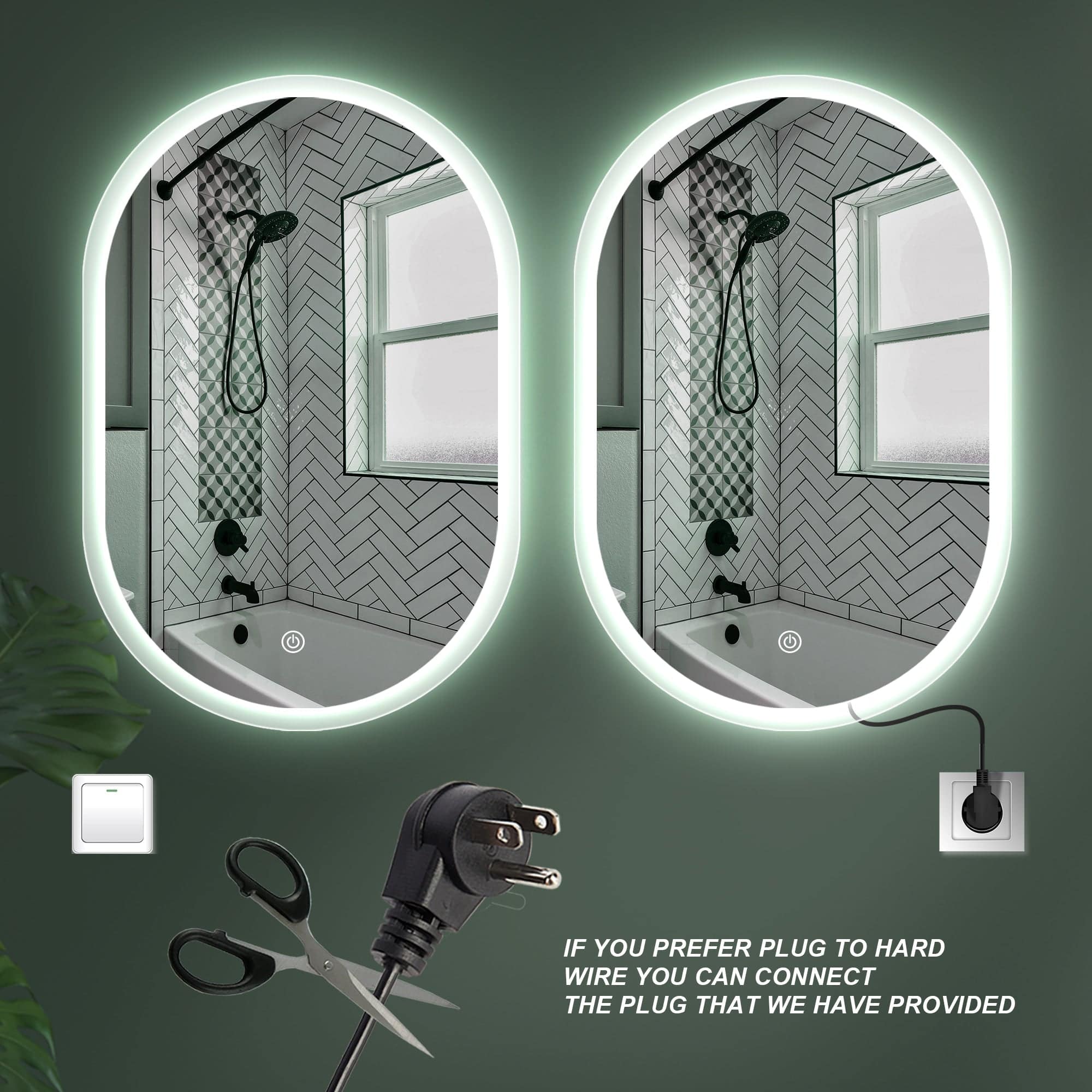 26X18 Inches Wall Mounted Vertical Frameless Oval Smart Lighten Bathroom Mirror - Venetio