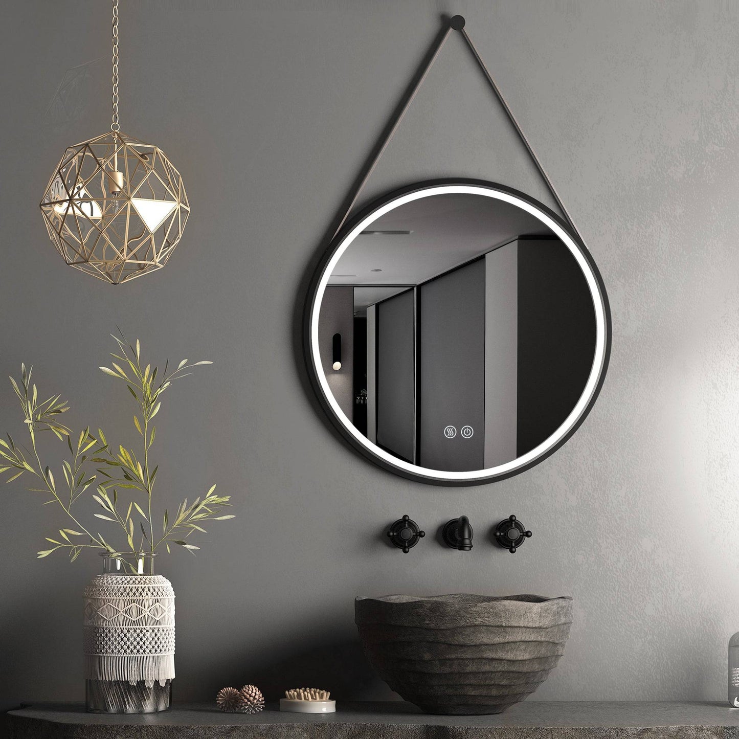 28 Inches Wall Hanging Round Mirror with Lights LED Bathroom - Venetio