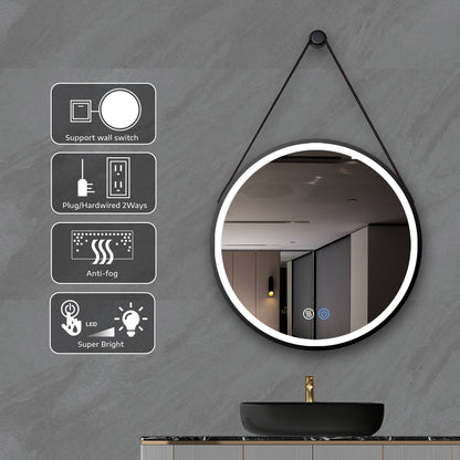 28 Inches Wall Hanging Round Mirror with Lights LED Bathroom - Venetio