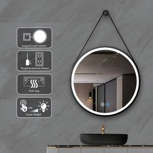 28 Inches Wall Hanging Round Mirror with Lights LED Bathroom - Venetio