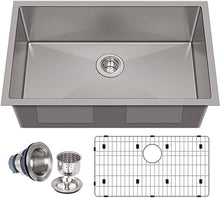 Charger l&#39;image dans la galerie, 30&quot; Undermount Stailess Steel Single Bowl Kitchen Sink, 16 Gauge with Strainer &amp; Bottom Grid - Venetio
