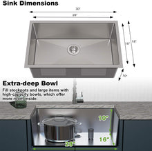 Load image into Gallery viewer, 30&quot; Undermount Stailess Steel Single Bowl Kitchen Sink, 16 Gauge with Strainer &amp; Bottom Grid - Venetio