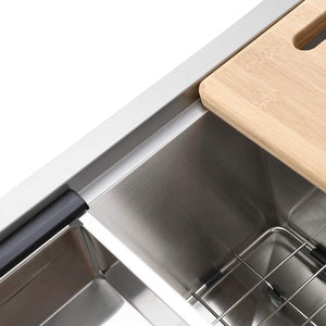 33" Brushed Nickel Stainless Steel Workstation Double Bowl Undermount Kitchen Sink, with Adjustable Dish Drainer & Dish Grid & Basket Strainer & Cutting Board - Venetio