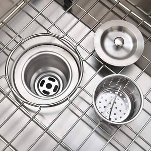 33" Brushed Nickel Stainless Steel Workstation Double Bowl Undermount Kitchen Sink, with Adjustable Dish Drainer & Dish Grid & Basket Strainer & Cutting Board - Venetio