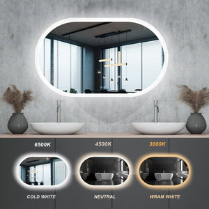 40x24 Inches Frameless Oval Smart Vanity Lighten Mirror (Edge Glow) - Venetio