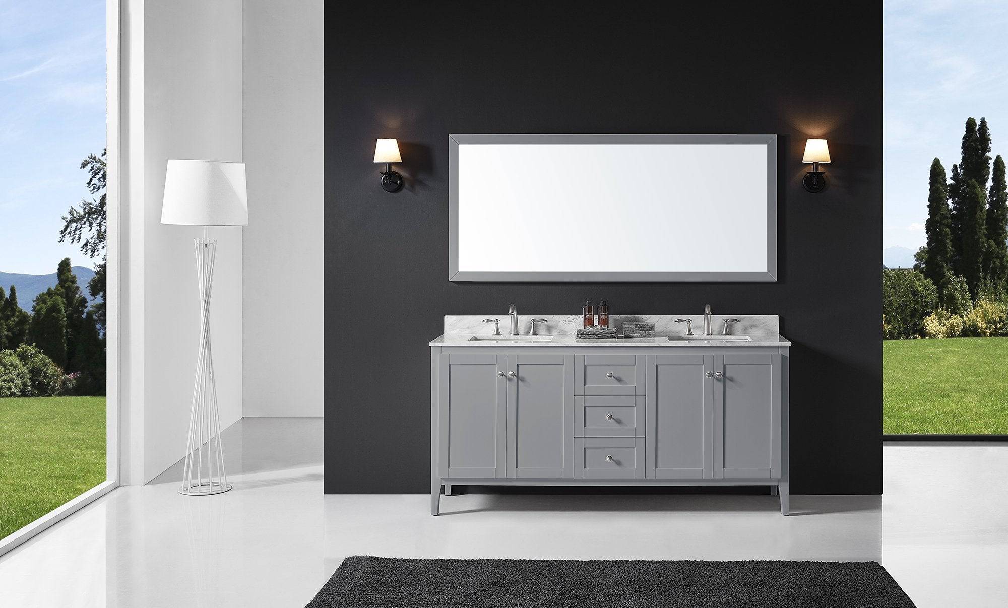60" Double Sink Bathroom Vanity in Light Grey - Venetio