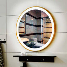 Cargar imagen en el visor de la galería, 20 Inch Round Lighted Mirror for Bathroom, LED Gold Circle Wall Mirror, Light Up Backlit Touch Make-up Vanity Mirror Wall - Venetio
