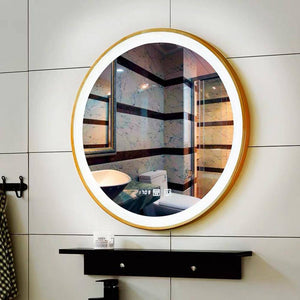 20 Inch Round Lighted Mirror for Bathroom, LED Gold Circle Wall Mirror, Light Up Backlit Touch Make-up Vanity Mirror Wall - Venetio