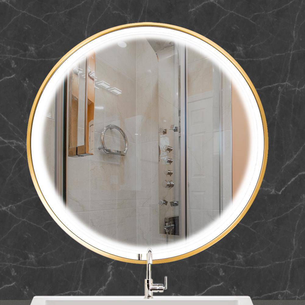 20 Inch Round Lighted Mirror for Bathroom, LED Gold Circle Wall Mirror, Light Up Backlit Touch Make-up Vanity Mirror Wall - Venetio