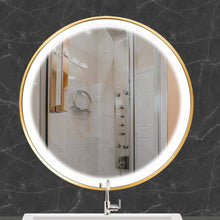 Charger l&#39;image dans la galerie, 20 Inch Round Lighted Mirror for Bathroom, LED Gold Circle Wall Mirror, Light Up Backlit Touch Make-up Vanity Mirror Wall - Venetio