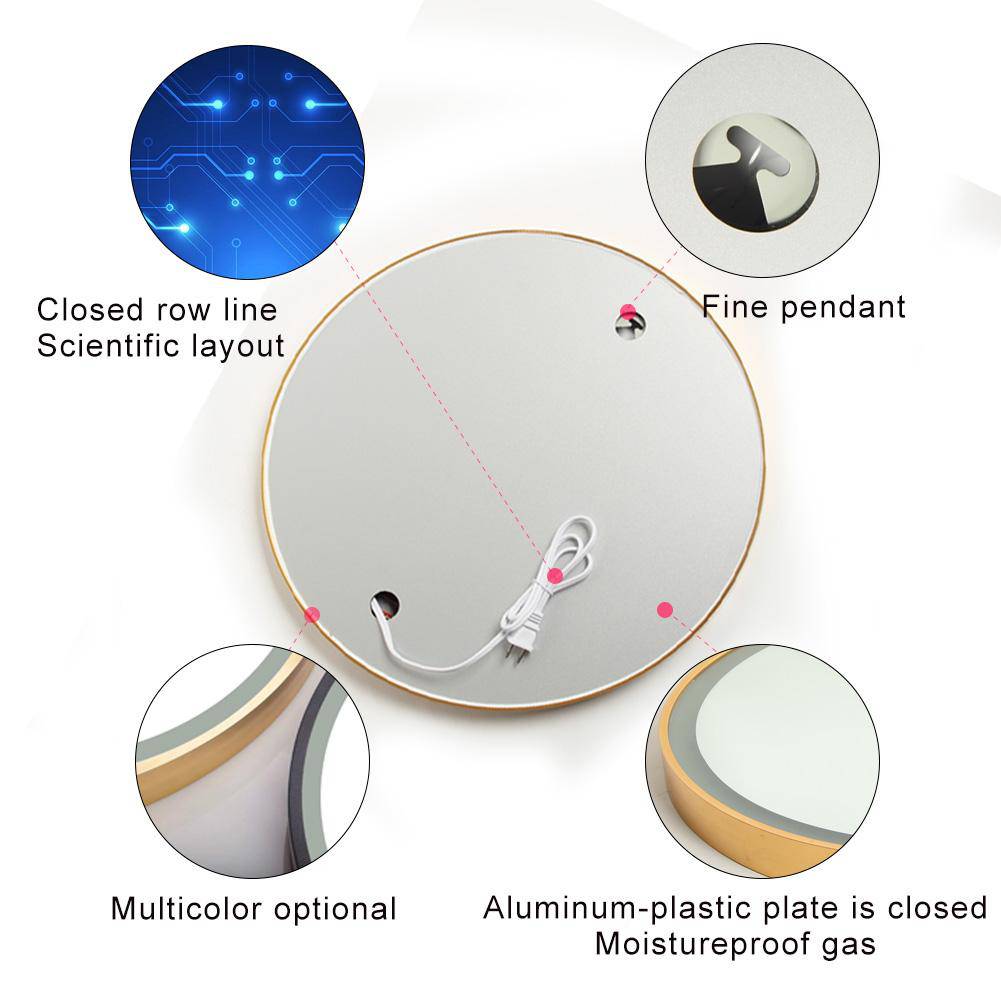 20 Inch Round Lighted Mirror for Bathroom, LED Gold Circle Wall Mirror, Light Up Backlit Touch Make-up Vanity Mirror Wall - Venetio