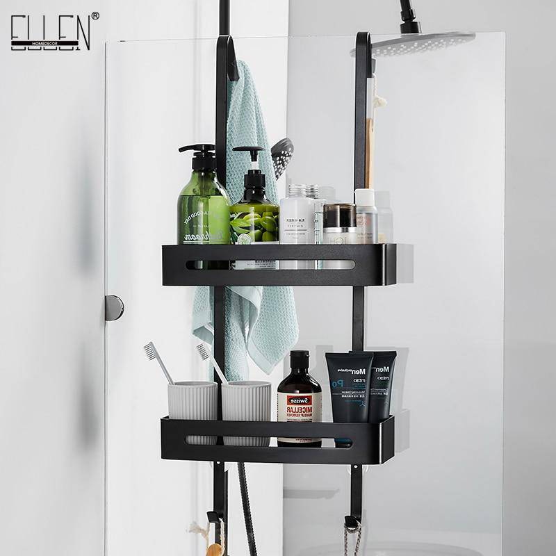 Black Hanging Bath Shelves Bathroom Shelf Organizer Nail-free Shampoo Holder Storage Shelf Rack Bathroom Basket Holder EL5018 - Venetio