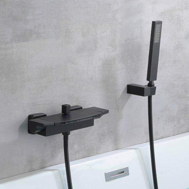 Bathtub Faucets with Hand Shower Hot Cold Bath Shower Black Chrome Faucet Water Mixer Tap Crane ELS2017 - Venetio