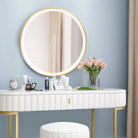 20 Inch Round Lighted Mirror for Bathroom, LED Gold Circle Wall Mirror, Light Up Backlit Touch Make-up Vanity Mirror Wall - Venetio