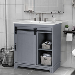 Free Shipping 30x18 inches Free-Standing Bathroom Vanity Sink Cabinet with Sliding Bars Door - Venetio