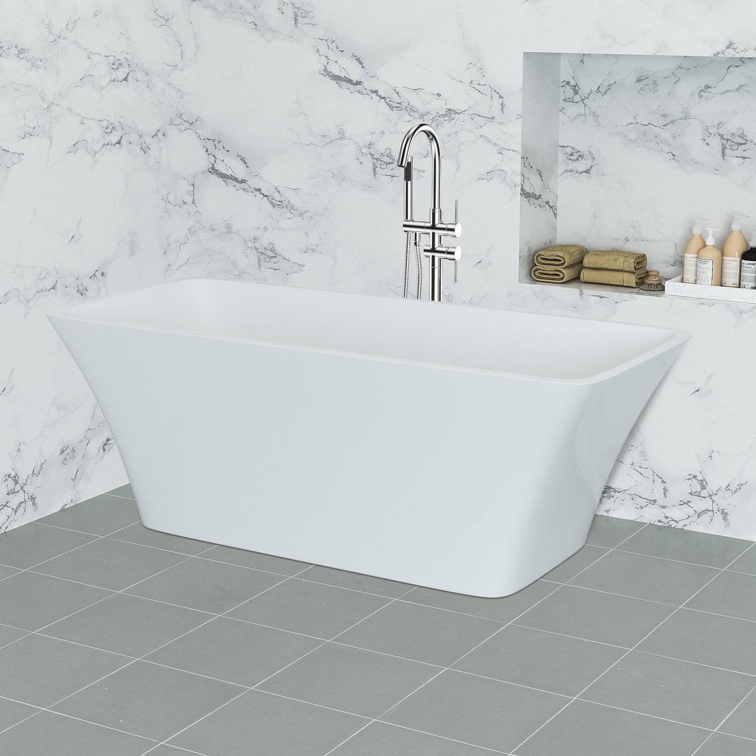 Venetio 57 x 31 inch Acrylic Freestanding Bathtub Classic Square Shape Gloss White - Venetio