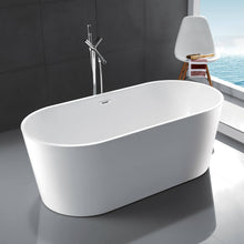 Charger l&#39;image dans la galerie, Venetio 59&quot; 100% Acrylic Freestanding Bathtub Contemporary Soaking Tub with Brushed Nickel Overflow and Drain In White - Venetio