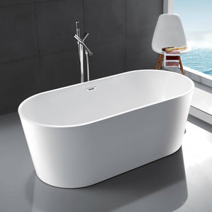 Venetio 59" 100% Acrylic Freestanding Bathtub Contemporary Soaking Tub with Brushed Nickel Overflow and Drain In White - Venetio