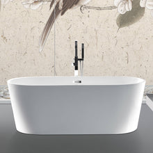 Load image into Gallery viewer, Venetio 59&quot; 100% Acrylic Freestanding Bathtub Contemporary Soaking Tub with Brushed Nickel Overflow and Drain In White - Venetio