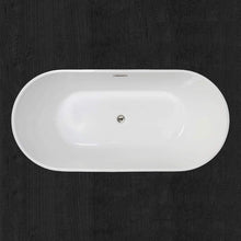 Laden Sie das Bild in den Galerie-Viewer, Venetio 59&quot; 100% Acrylic Freestanding Bathtub Contemporary Soaking Tub with Brushed Nickel Overflow and Drain In White - Venetio