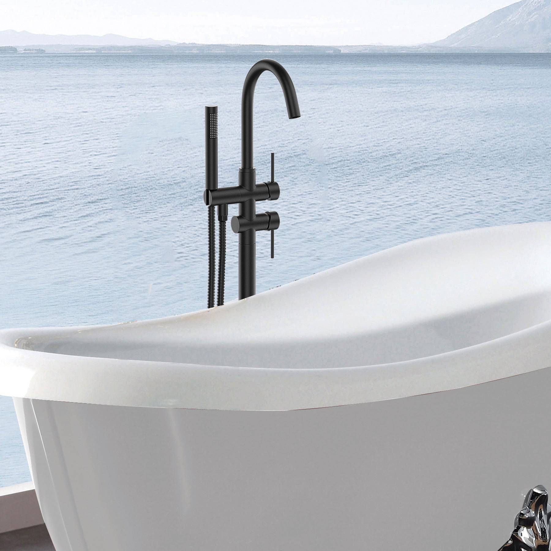 Venetio Double Handle Floor Mounted Freestanding Tub Filler Clawfoot Faucet With Hand Shower - Venetio