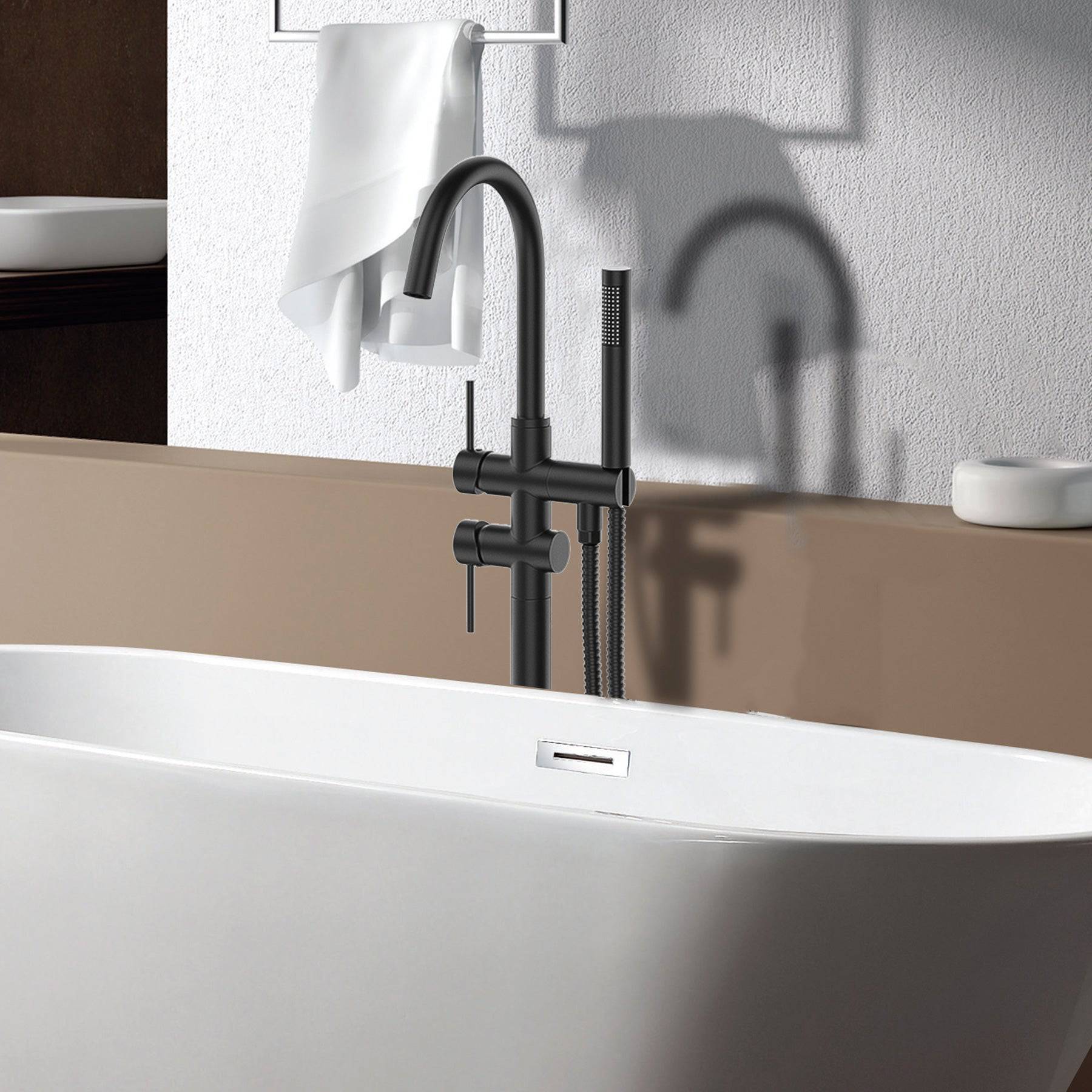 Venetio Double Handle Floor Mounted Freestanding Tub Filler Clawfoot Faucet With Hand Shower - Venetio