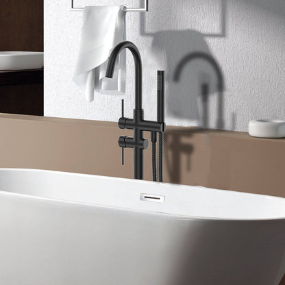 Venetio Double Handle Floor Mounted Freestanding Tub Filler Clawfoot Faucet With Hand Shower - Venetio