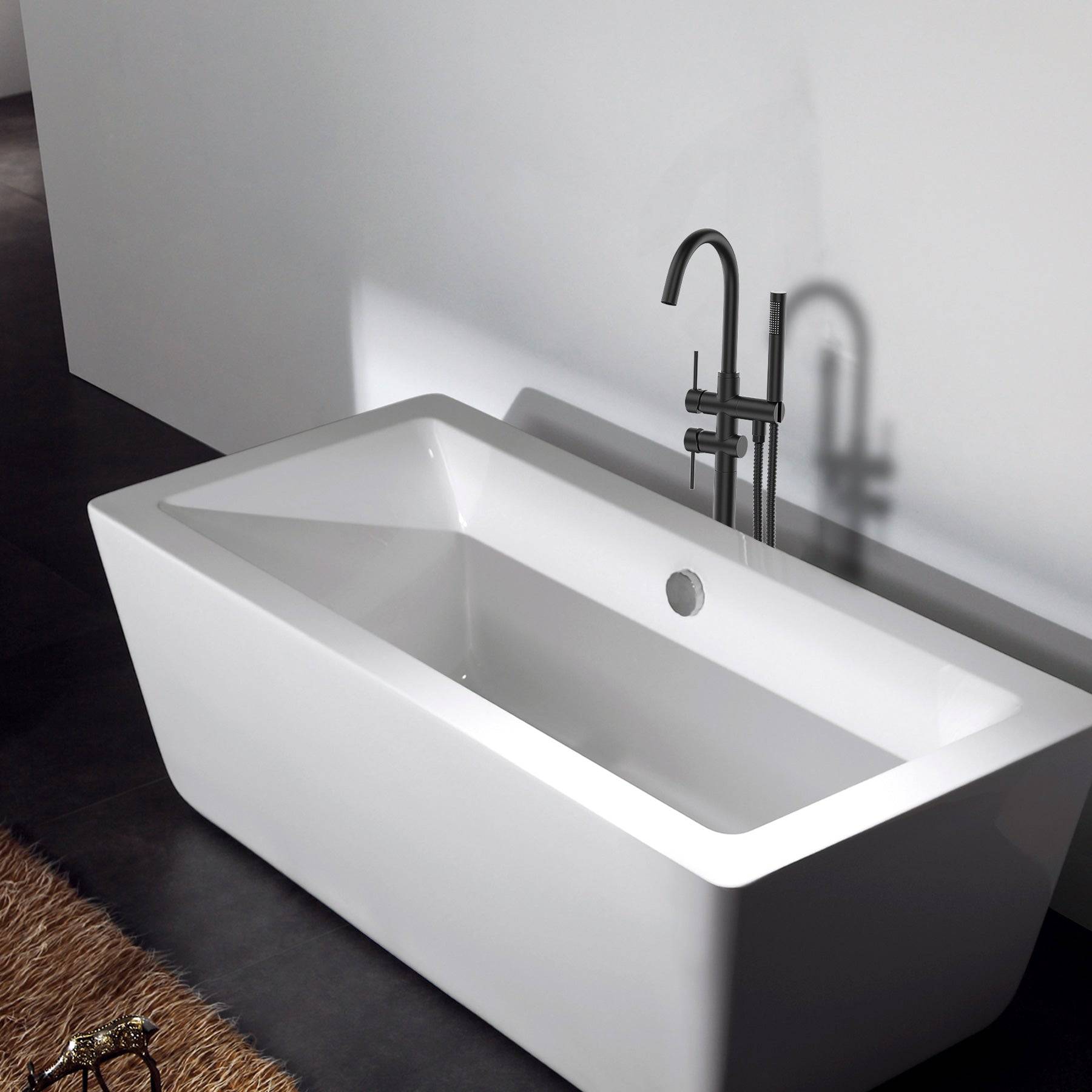 Venetio Double Handle Floor Mounted Freestanding Tub Filler Clawfoot Faucet With Hand Shower - Venetio