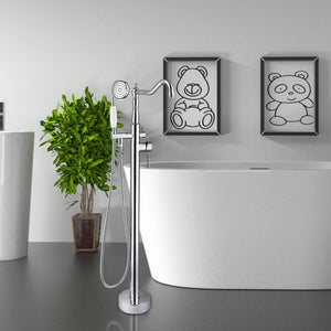 Venetio Double Handle Floor Mounted Freestanding Tub Filler Sliver Clawfoot Faucet With Hand Shower - Venetio