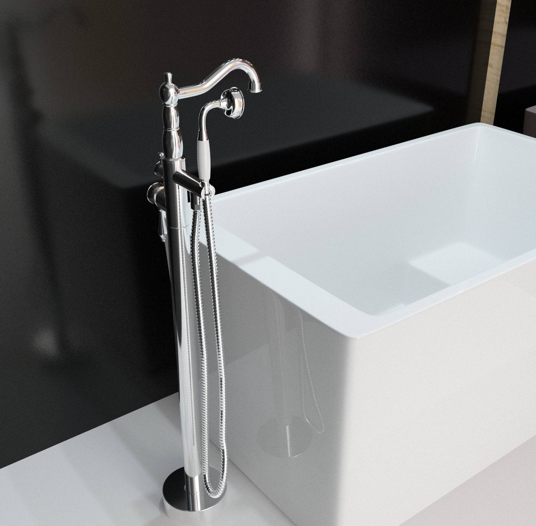 Venetio Double Handle Floor Mounted Freestanding Tub Filler Sliver Clawfoot Faucet With Hand Shower - Venetio