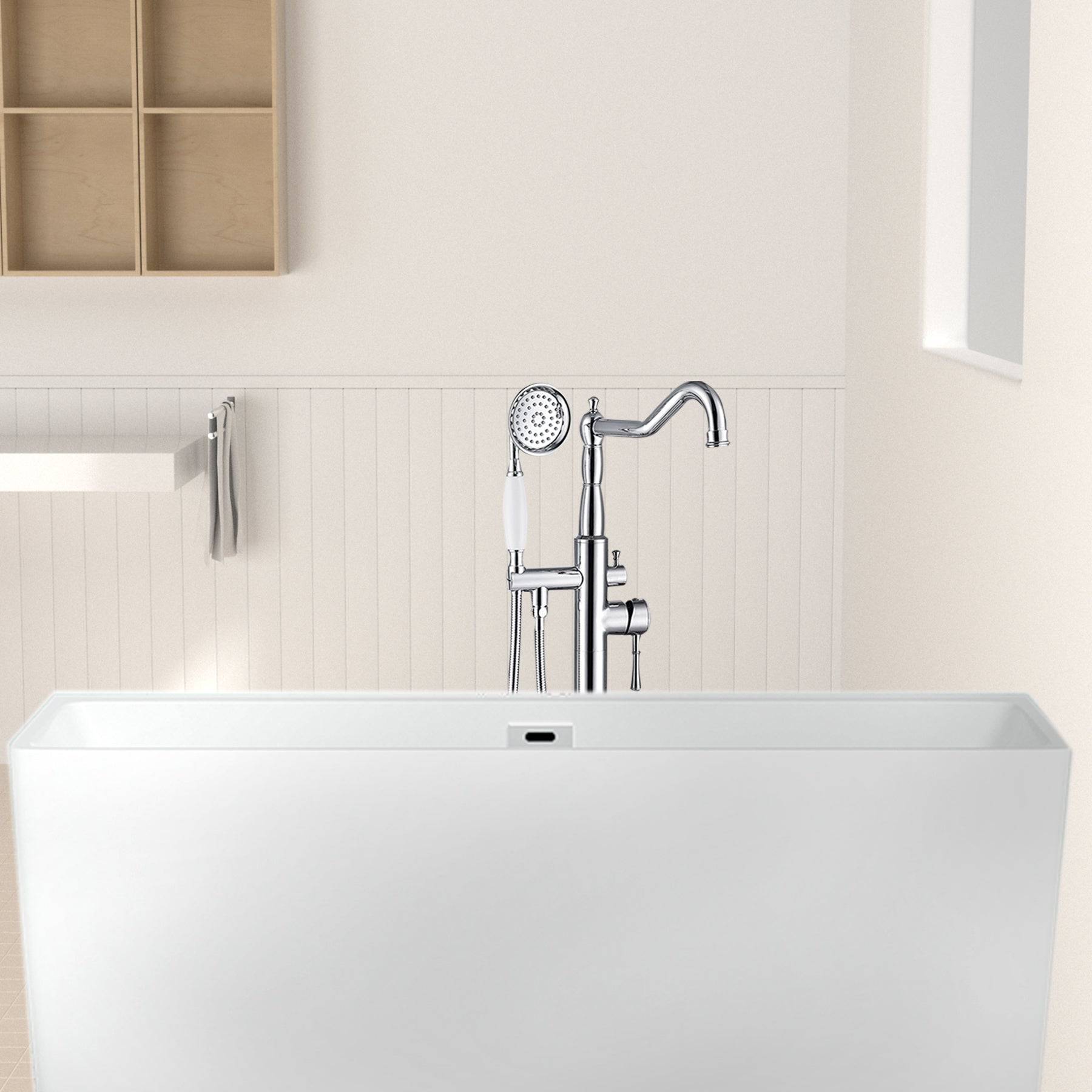 Venetio Double Handle Floor Mounted Freestanding Tub Filler Sliver Clawfoot Faucet With Hand Shower - Venetio