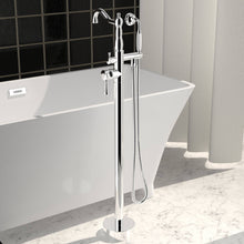 Load image into Gallery viewer, Venetio Double Handle Floor Mounted Freestanding Tub Filler Sliver Clawfoot Faucet With Hand Shower - Venetio