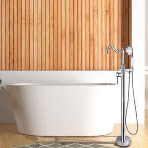 Venetio Double Handle Floor Mounted Freestanding Tub Filler Sliver Clawfoot Faucet With Hand Shower - Venetio