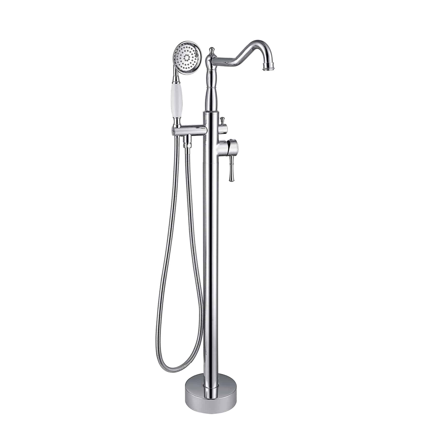 Venetio Double Handle Floor Mounted Freestanding Tub Filler Sliver Clawfoot Faucet With Hand Shower - Venetio