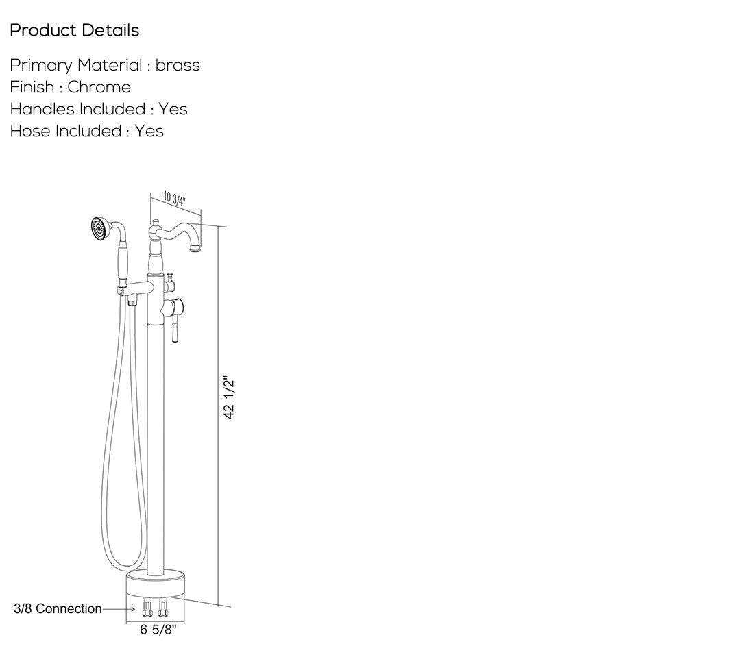 Venetio Double Handle Floor Mounted Freestanding Tub Filler Sliver Clawfoot Faucet With Hand Shower - Venetio