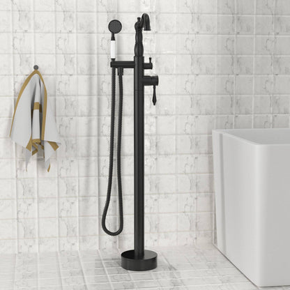 Venetio Double Handle Floor Mounted Freestanding Tub Filler Square Faucet With Hand Shower - Venetio