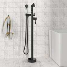 Charger l&#39;image dans la galerie, Venetio Double Handle Floor Mounted Freestanding Tub Filler Square Faucet With Hand Shower - Venetio
