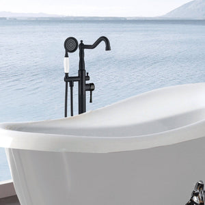 Venetio Double Handle Floor Mounted Freestanding Tub Filler Square Faucet With Hand Shower - Venetio