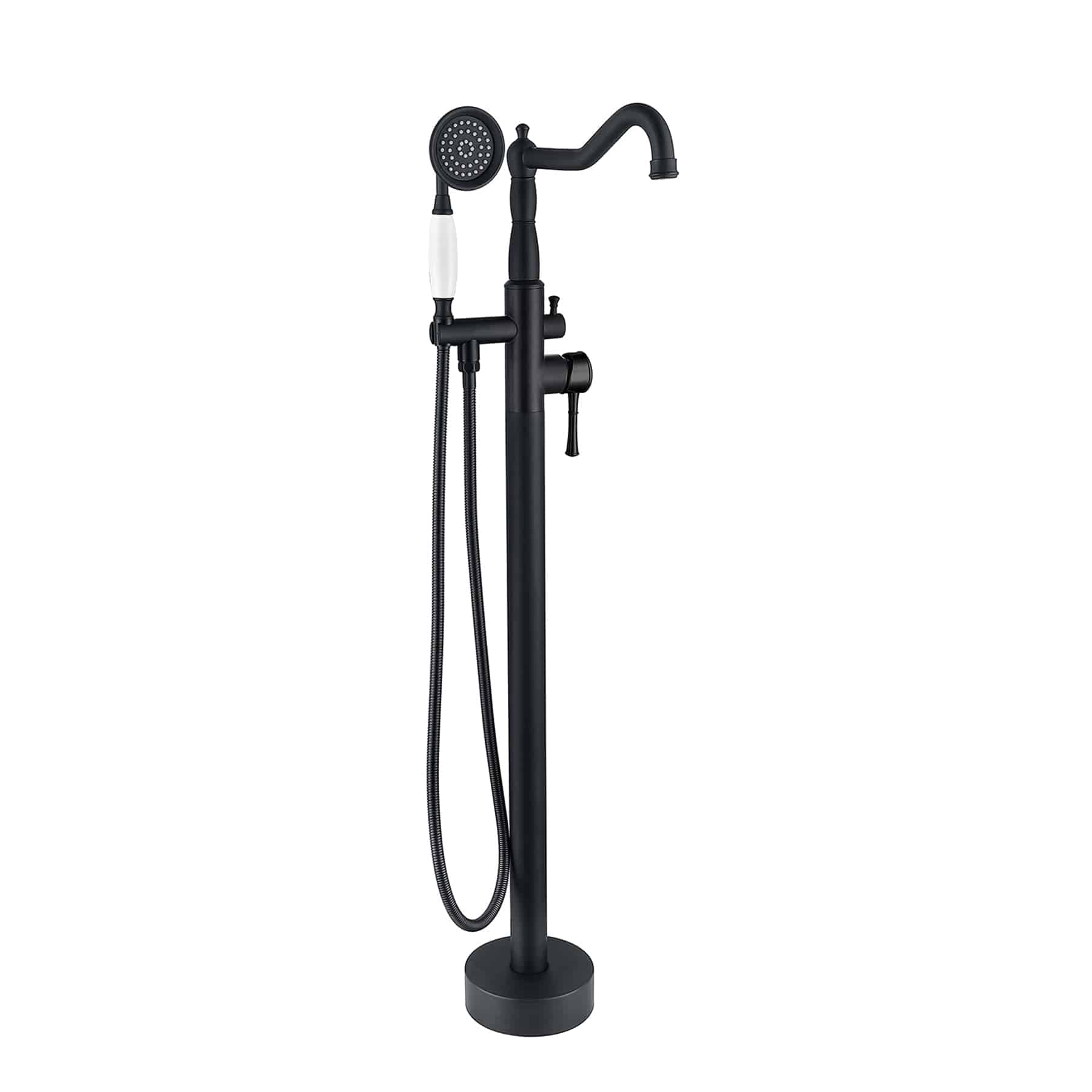 Venetio Double Handle Floor Mounted Freestanding Tub Filler Square Faucet With Hand Shower - Venetio