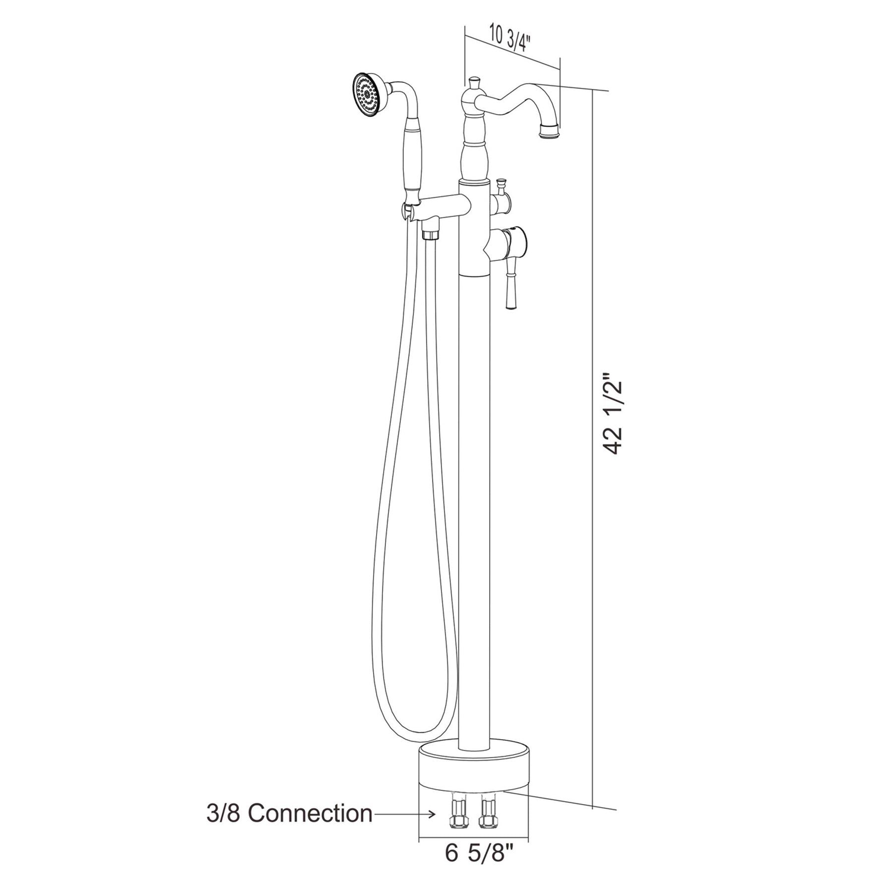 Venetio Double Handle Floor Mounted Freestanding Tub Filler Square Faucet With Hand Shower - Venetio