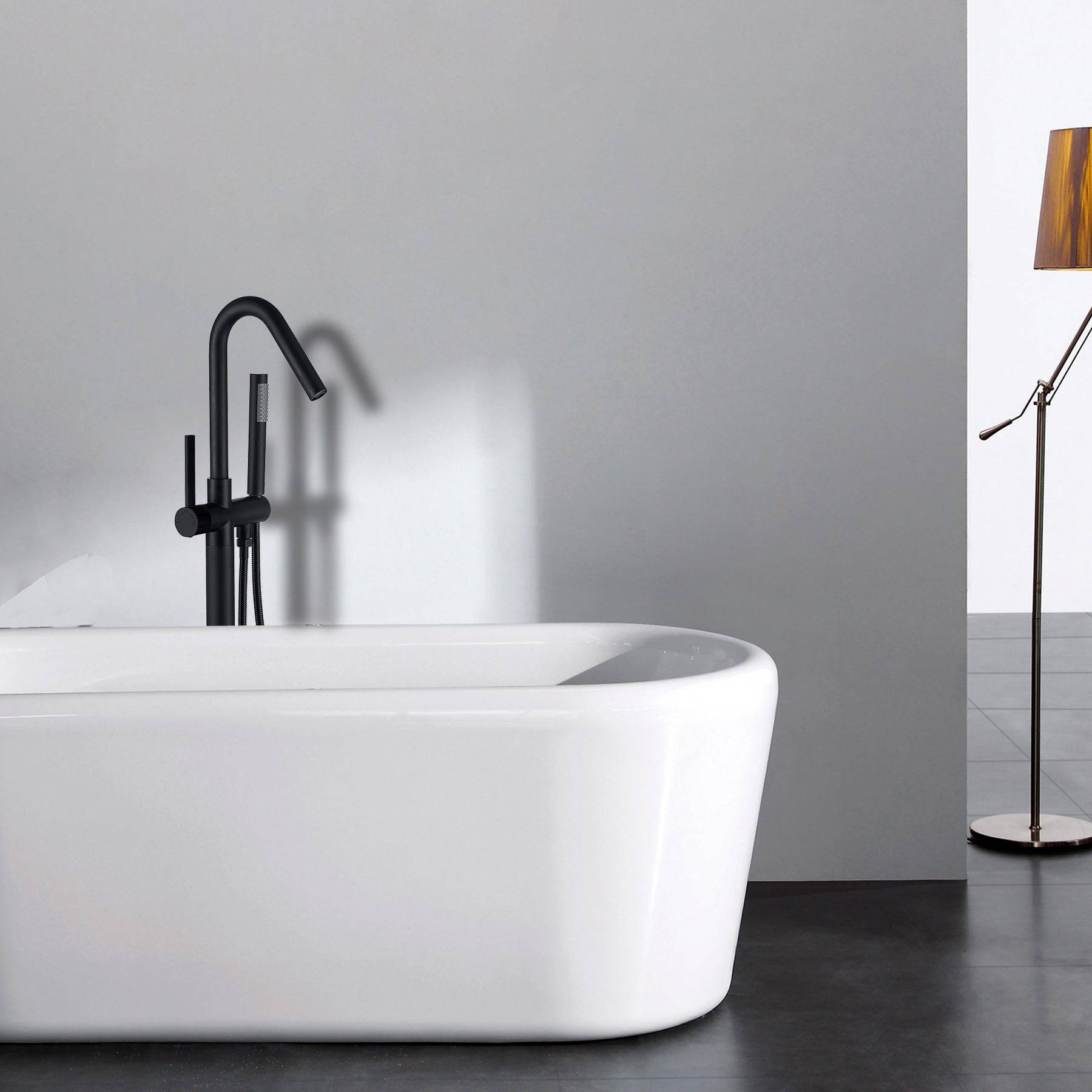 Venetio Single Handle Floor Mounted Freestanding Clawfoot Tub Filler Faucet With Hand Shower - Venetio