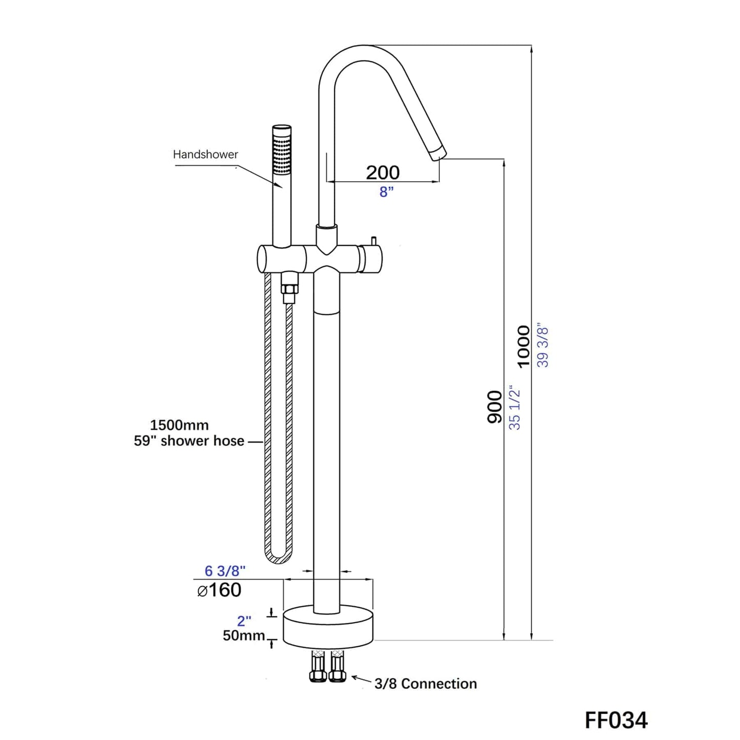 Venetio Single Handle Floor Mounted Freestanding Clawfoot Tub Filler Faucet With Hand Shower - Venetio