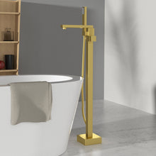 Cargar imagen en el visor de la galería, Venetio Single Handle Floor Mounted Freestanding Tub Filler Bronze Square Faucet With Hand Shower - Venetio