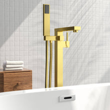 Cargar imagen en el visor de la galería, Venetio Single Handle Floor Mounted Freestanding Tub Filler Bronze Square Faucet With Hand Shower - Venetio