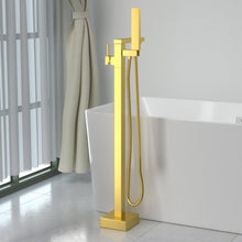 Laden Sie das Bild in den Galerie-Viewer, Venetio Single Handle Floor Mounted Freestanding Tub Filler Bronze Square Faucet With Hand Shower - Venetio