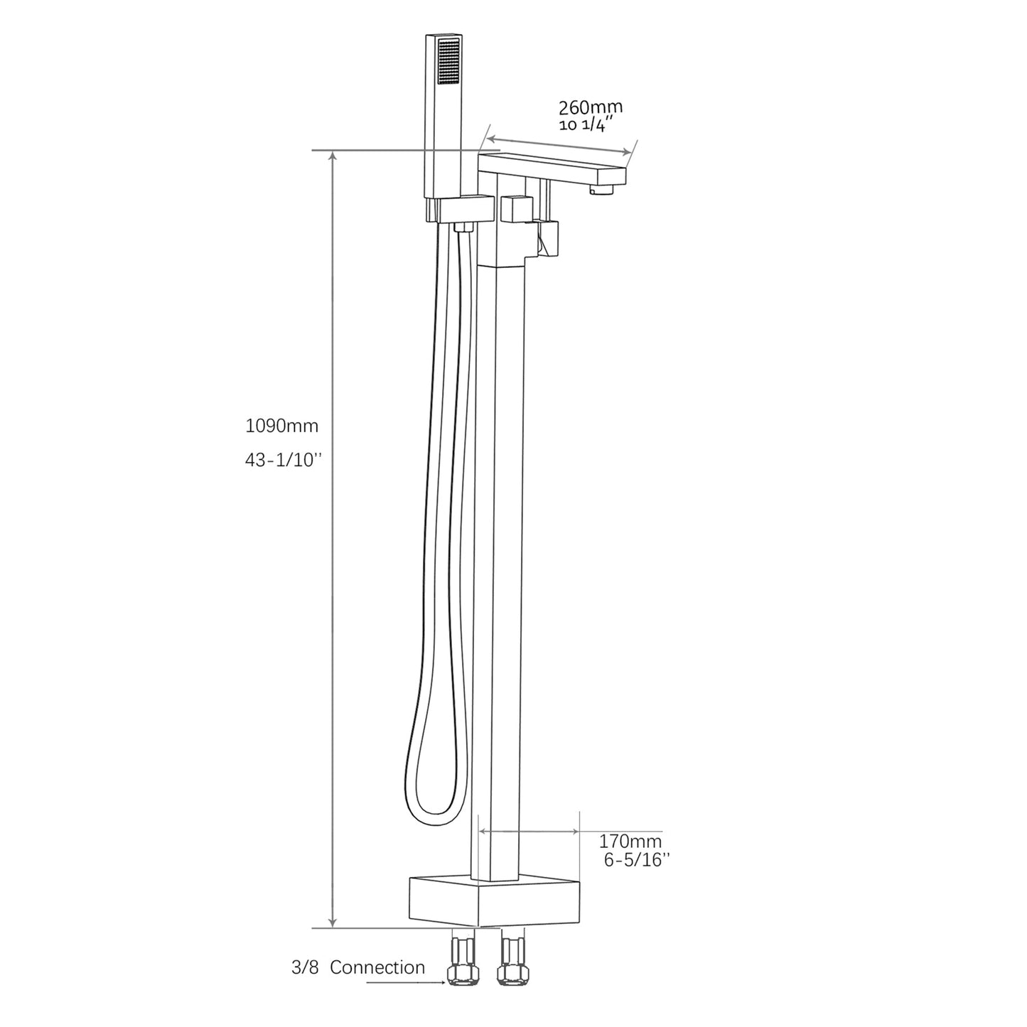 Venetio Single Handle Floor Mounted Freestanding Tub Filler Bronze Square Faucet With Hand Shower - Venetio