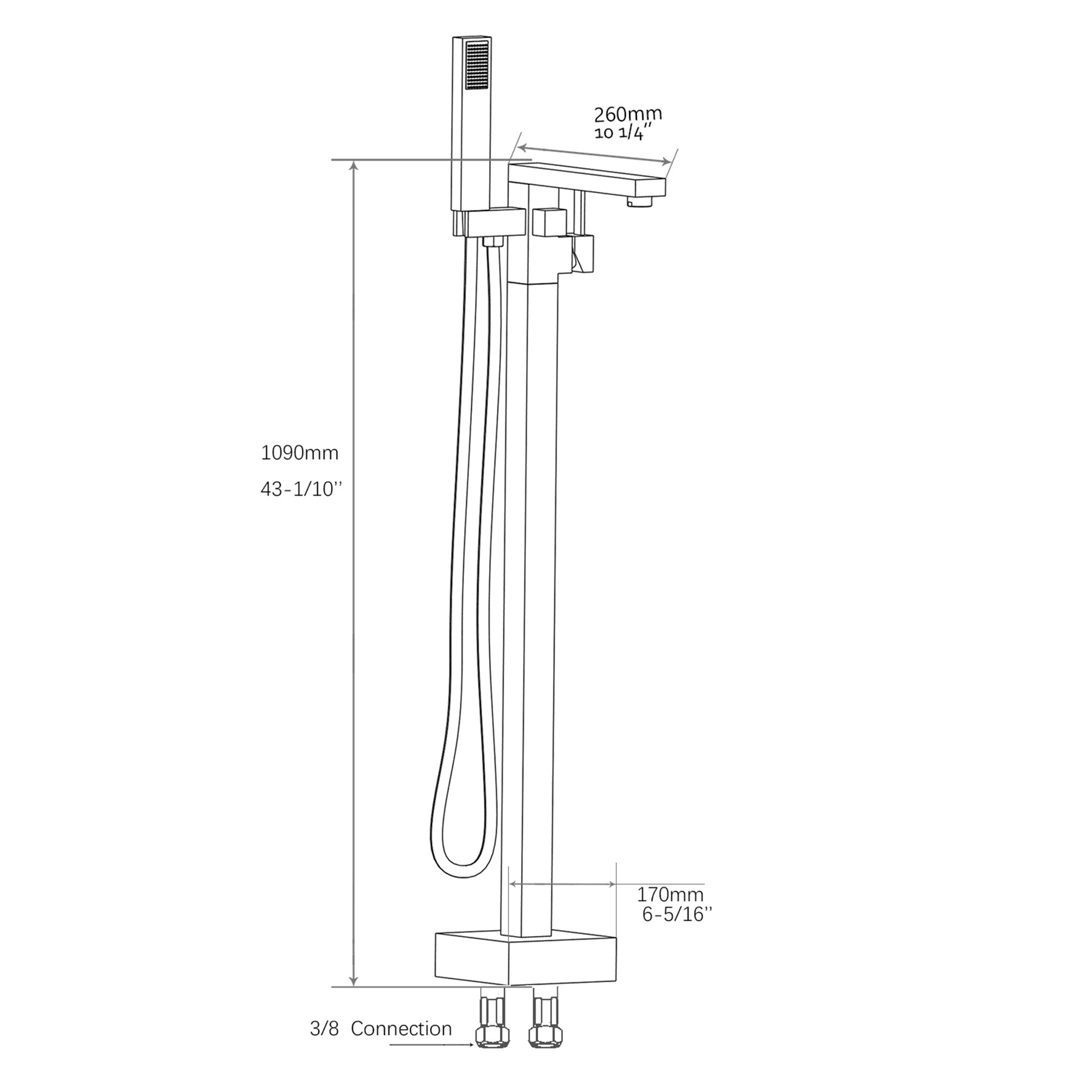 Venetio Single Handle Floor Mounted Freestanding Tub Filler Bronze Square Faucet With Hand Shower - Venetio