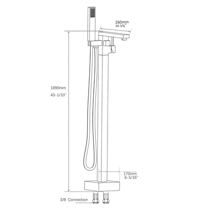 Venetio Single Handle Floor Mounted Freestanding Tub Filler Bronze Square Faucet With Hand Shower - Venetio